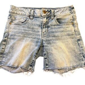 American Eagle Outfitters AE Super Stretch Size 4 Jean Shorts Distressed Raw Hem